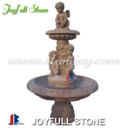 Carved red marble fountain with angel carvings, fountain with cherubs