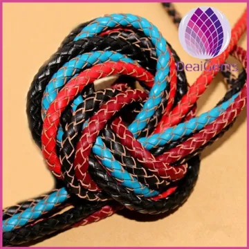 wholesale colorful 5mm wide round braided real leather cord for making bracelets necklace