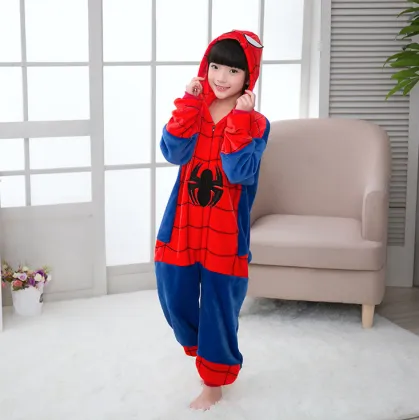 Spiderman Design Soft Flannel Child Hooded Pajamas
