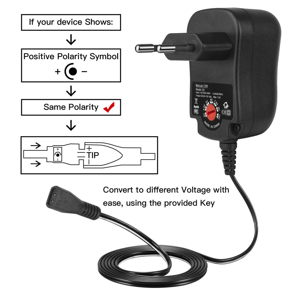 Adjustable Power Supply with DC USB Tips Multifunction Charger Portable Voltage Regulator Switch Power Adapter 3 - 12V 12W