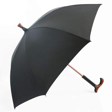 Custom Luxury Old Man Cane Umbrella with Gold Handle and Hurricane Resistance for Business Travel