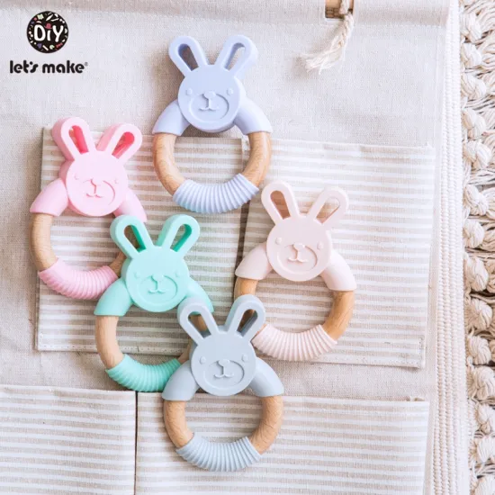 Let's Make 5pc Baby Rattle Wooden Toys For Boys Play Gym Newborn Gift Elephant Stroller Silicone Baby Teether