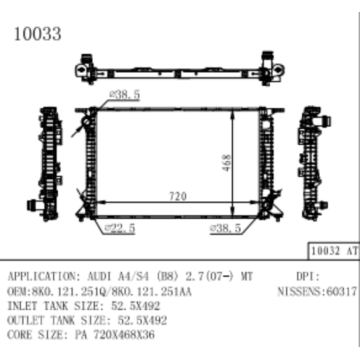 Kühler für Audi A4/S4 2.7 Oemnumn 8K0.121.251q