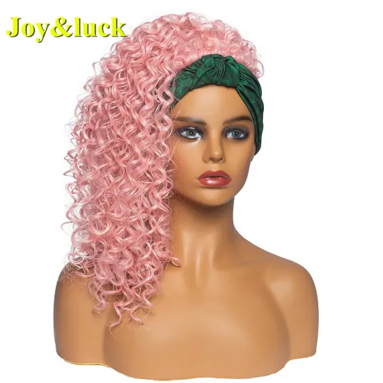 Ombre Green Hairband Wigs For Women Ladies Head Band Pink Hair Scarf Long Afro Kinky Curly Headband Wig Synthetic Hair Wigs