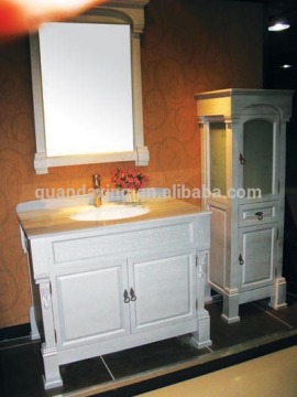 Antique White Solid Wood Bathroom Vanity Cabinets With Marble Vanity Tops