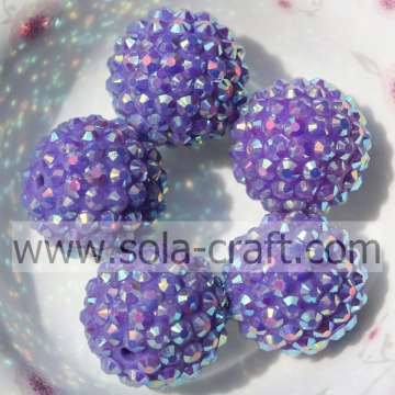 Τιμή εργοστασίου 18 * 20MM Solid Purple AB Resin Rhinestone Round Beads