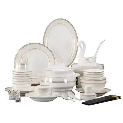 58-Piece Luxury Golden Bone China Tableware Set - Eco-Friendly and Sustainable Royal Porcelain Plates