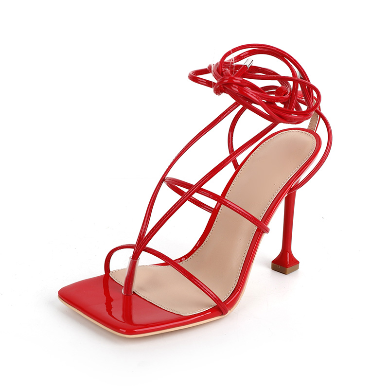 Toe-Strap Lace-Up Stiletto Sandals