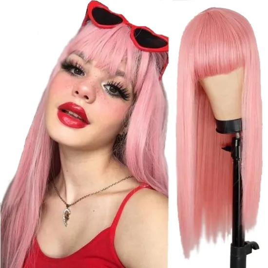 Blonde Pink Orange Blue Color Wig Long silk Straight Bob Wig With Bang Remy Human Hair whole virgin Human Hair Wig for women
