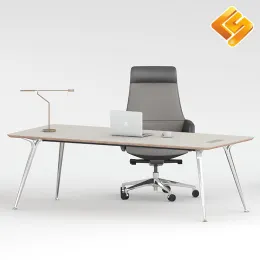 Modular Stainless Steel Executive Desk with Wood Top