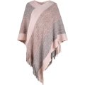 V-ringad elegant stickad sjal poncho med tofs