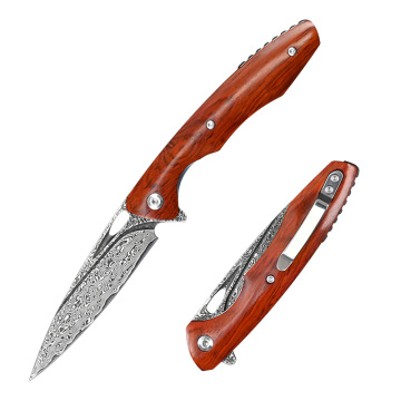 Hunting Survival Folding Knife: Self-Defense and Camping EDC with Damascus Steel