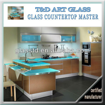 Ultra clear recycled glass countertop matching with cabinets
