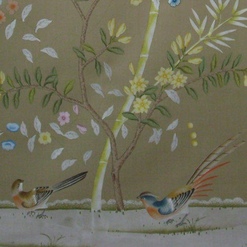 Flower and bird Gray-green wallpaper