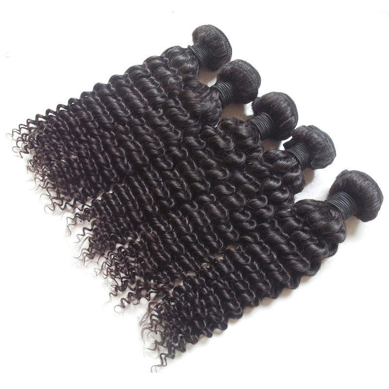 Color 1b# Grade 6A Unprocessed Brazilian Curly Virgin Hair, Deep Wave Curly Brazilian Human Hair 100g/PCS