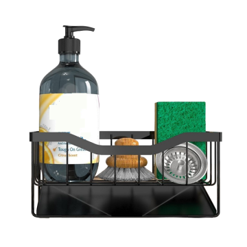 201 Stainless Steel Kitchen Sink Sponge Holder with Auto-Draining Tray and Dish Soap Organizer