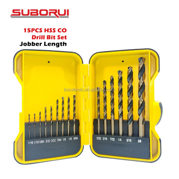 SUBORUI Custom HSS & Cobalt Drill Bit Set for Metal and Stainless Steel - 15Pcs