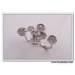 Lotus Leaf Shaped Double Finger Rings with many Crystal