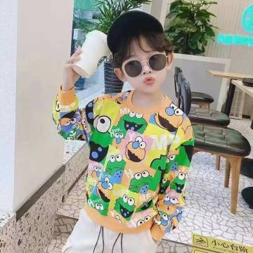Children's Spring Jacket with Printed Sesame Street Cartoon for Boys