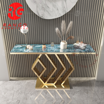 Luxury Design Silver Stainless Steel Light Gray Marble Chrome Sofa Table RG01 2022