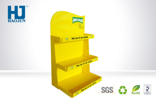 Yellow 3 Layer Green Tea Carboard Display Stand / Rack For Retail Store