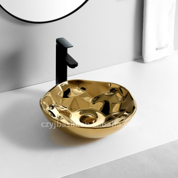 Gold Color Wash Hand Table Top Basin: Chaozhou Manufacturer, Golden and Marble Water Transfer