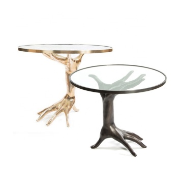 Hand-Designed Nordic Coffee Table with Glass Top and Gold Base