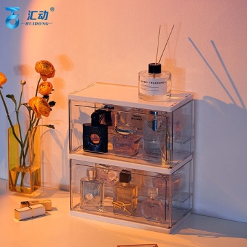 Multifunctional Warm Color Perfume Organizer: Desktop Shelf, Display Cabinet, Dustproof Box & Square Storage for Cosmetics