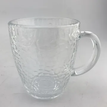 Clear Hammer Pattern Glass Cup With Handle