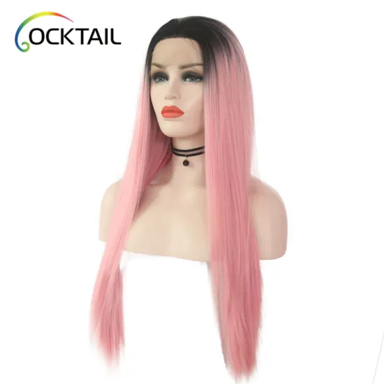 Colorful synthetic long hair wigs, wholesale ombre color silky straight longest lace front wig