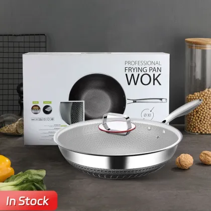 304 Stainless Steel Reusable Honeycomb Frying Pan - Non Stick Wok for Restaurants