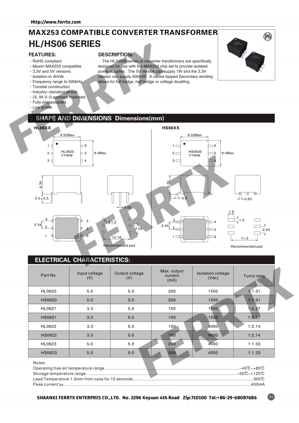 Ferrite Core Transformer For Smps