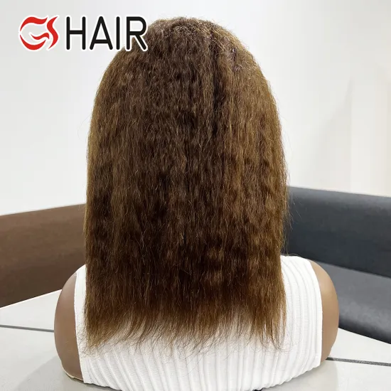 GS Natural Preplucked Afro Curly Short Frontal Bob Wig 4# Kinky Straight Lace Front