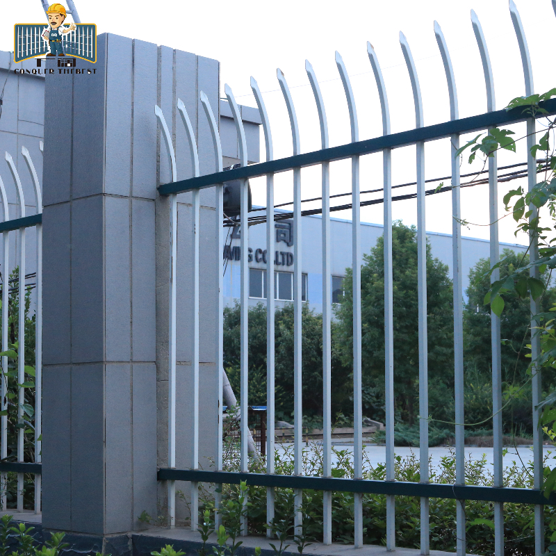 Tall zinc steel fence with pointed picket tops – outdoor perimeter protection, ANJIA anti‑rust galvanized base