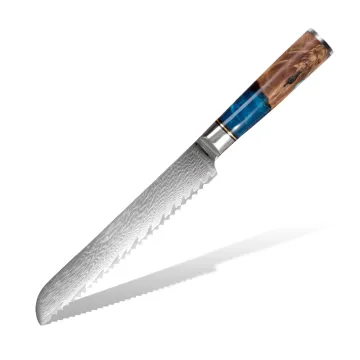 8 Inch Damascus Steel Serrated Bread Knife: High Carbon Steel Cake Knife Blades