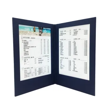 Navy Blue PU Electronic Menu with Embossed Logos for Restaurants