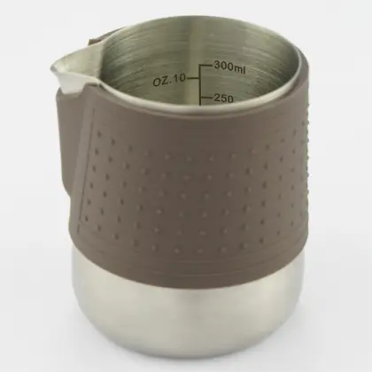 350ml Brown Silicone Insulated Hand-Held Stainless Steel Milk Foam Cup