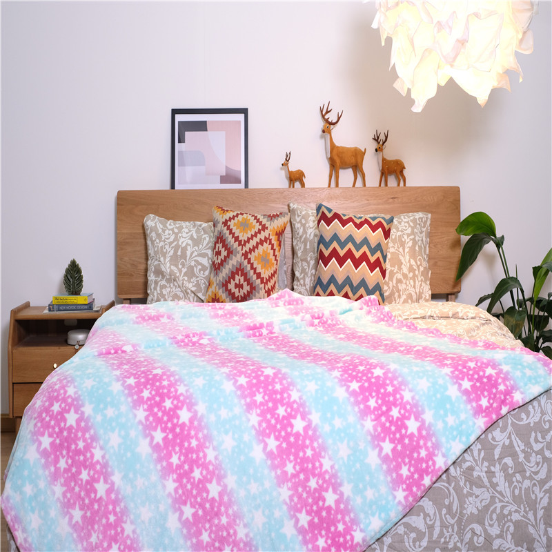 Mantas de cama de lana de niña con estampado de arco iris colorido de lujo