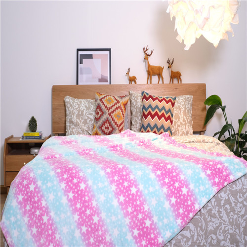 Fancy Double Fleece Blankets Fancy Colorful Rainbow Printed Girl's Fleece Bed Blankets Supplier