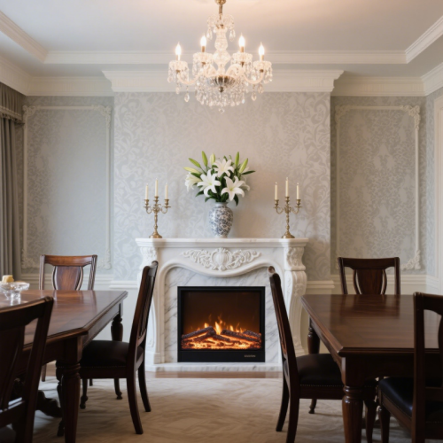 Classic White Marble Fireplace with Ornamental Floral