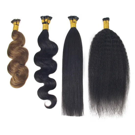 Easily install 1G/strand Double Drawn Temple Indian Hair Extension, Body Wave Yaki Kinky Straight Extension  I Tip Human Hair