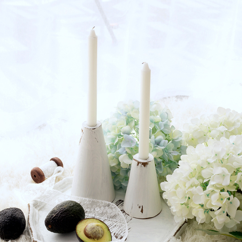 SWEETGO vintage white wood candle holders home decorative dessert table wood craft pillar stick holder not include candles