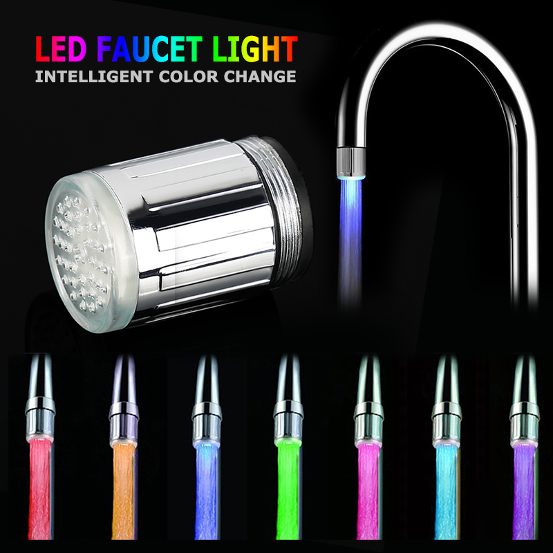 7 Colors LED Faucet RGB Color Light Changing Blinking Temperature Control Water Faucet Kitchen Bathroom Accessories