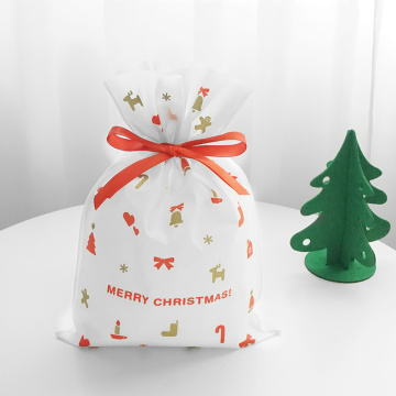 White Non-woven Christmas Drawstring Gift Packaging Bag