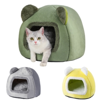 Cute Bear Head Plush Cat Nest Mat: Winter Warm and Super Soft Sleeping Haven
