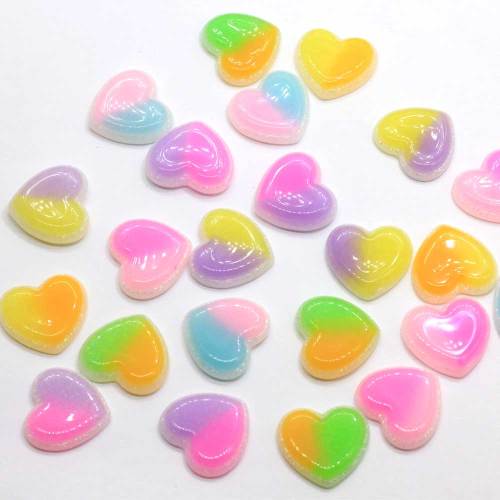 New Lovely Two-tone Color Glitter Heart Resin Flatback Cabochons Embellishments For Phone Case Scrapbooking DIY Craft