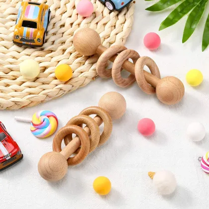 Natural Wooden Rattle Beech Rattle Toy Grasp