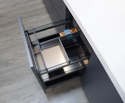 Deluxe Tall Kitchen Cabinet With Glass Front Doors