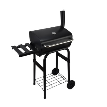 Portable Oval Cast Iron BBQ Grill with Offset Smoker Lid and Caster Wheels for Outdoor Camping