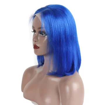 Blue Color Human Hair Short Cosplay Bob Lace Wigs Preplucked Human Hair Wig